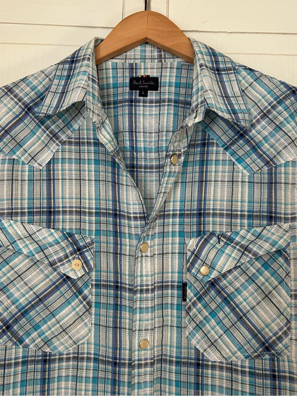 Paul Smith Jeans Mens Size L Long Sleeve Pearl Snap Button Down Plaid Shirt